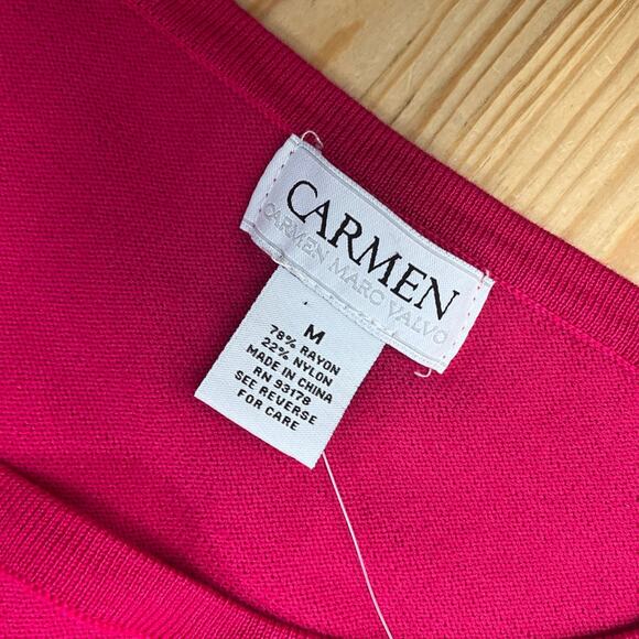 NWT CARMEN MARC VALVO, Size M Pink Ribbed Knit, Top w/Keyhole Neck - Picture 6 of 7